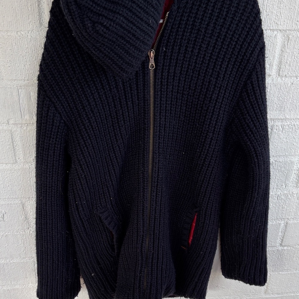 Miss Sixty Wool Knit Made in Italy Vintage Full Zipper Hooded Long Coat sz XL